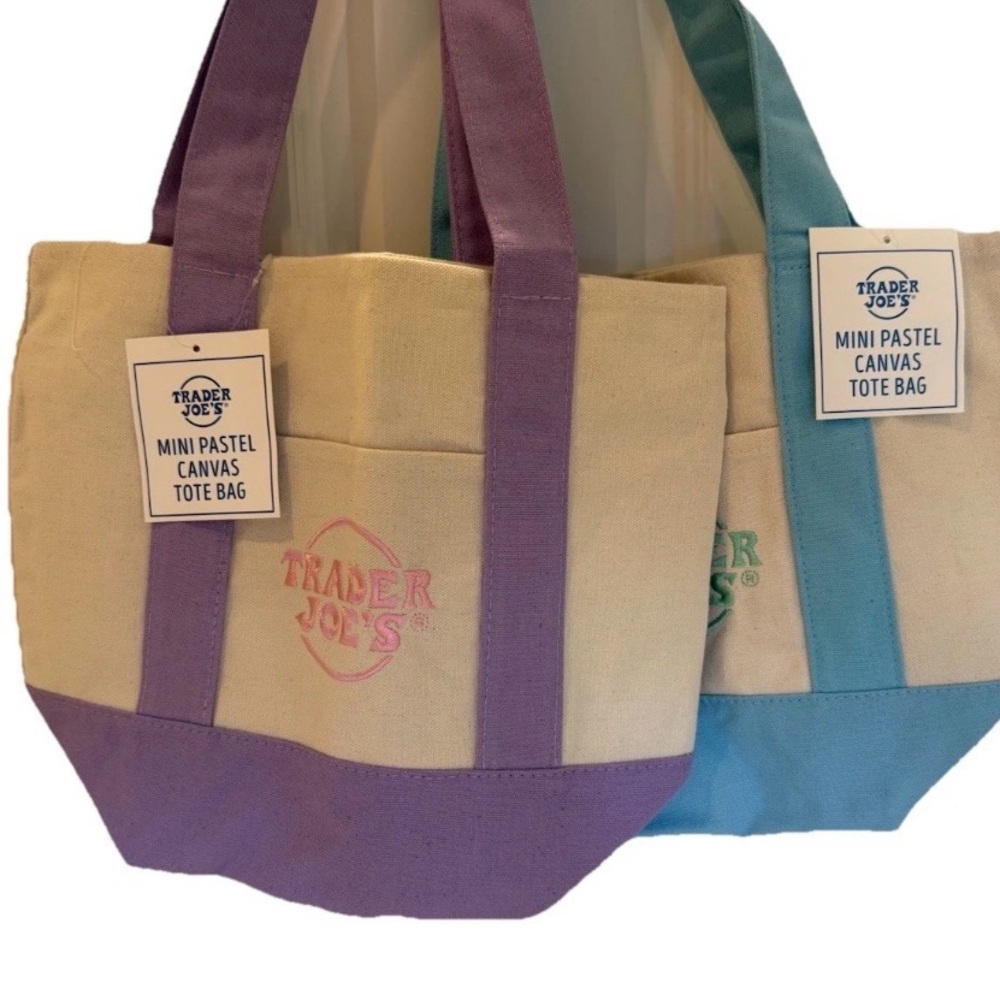 Trader Joe’s Mini PURPLE, BLUE Canvas Tote Bag 2025 Limited (Set Of 2) NEW